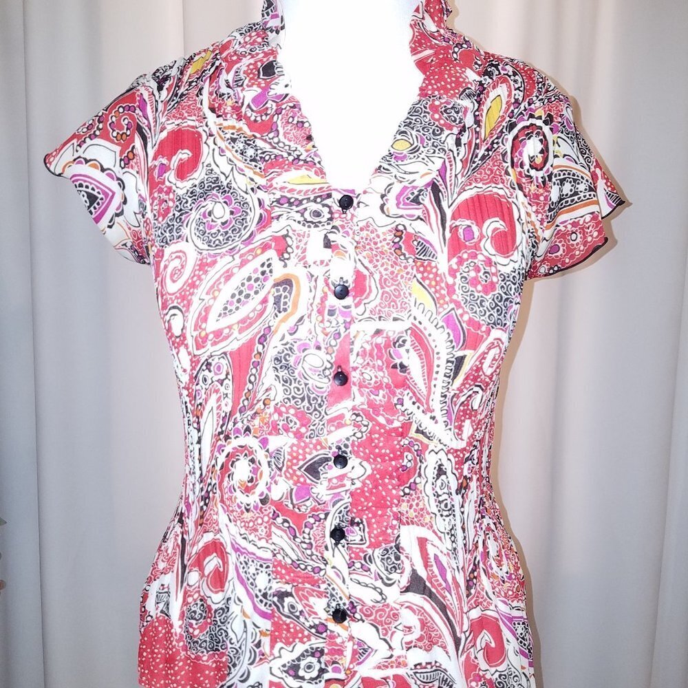 Zac & Rachel Red, black and white button up top M